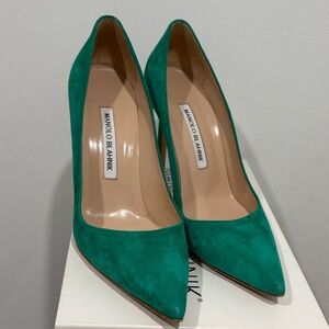 Manolo Blahnik BB 105 pump Emerald Green Suede Pointed-Toe Pumps